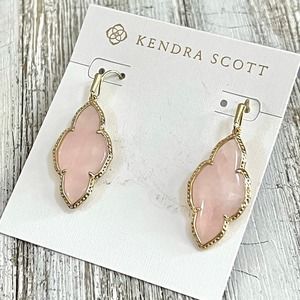 Abbie Gold Drop Earrings in Rose Quartz